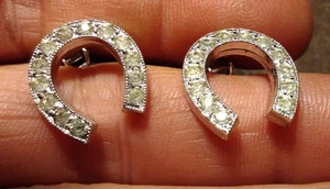 Vtg HORSESHOE Clip earrings Clear Gem Rhinestone STERLING SILVER Signed STER. CD - Picture 1 of 11