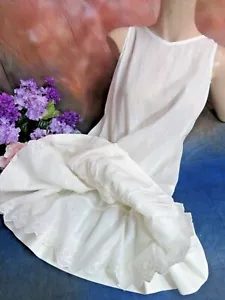 VINTAGE Original 1930 Art Deco FLAPPER dress SLIP Linen DOUBLE Ruffle FLOUNCE - Picture 1 of 13