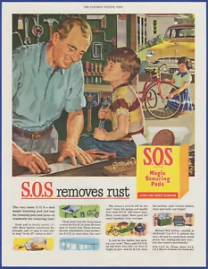 S.O.S. 1952 vintage Limpiador de almohadillas de jabón limpiador efímero años 50 anuncio impreso - Imagen 1 de 1
