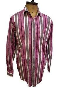 ETRO Camicia Uomo a Righe Rosa/Nero/Bianco Camicia con Bottoni Made In Italy 43 - Foto 1 di 4