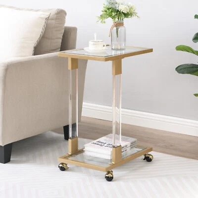 Elegant C-shaped Acrylic Side Table  Glass Top & Metal Base -  for Home/Office - Image 1 of 4