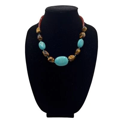 R.J. Graziano 虎眼绿松石宝石珠项链声明波西米亚西部 — 第 1/4 张图片