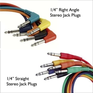 6 STEREO Patch Leads / Cables with Right Angle - Straight Plugs - 90cm - FL1590 - Picture 1 of 3