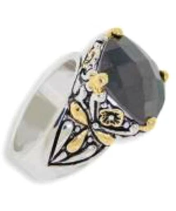 Cable Ring CZ black white 18kt yellow gold Cushion Swarovski fine sz 5 6 10 New - Picture 1 of 6