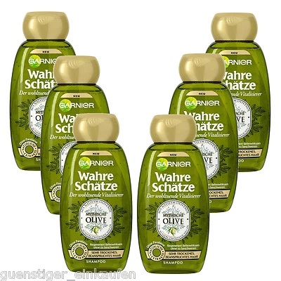 6x 250ml Garnier Wahre Schätze Mythische Olive nährendes Shampoo trockenes Haar