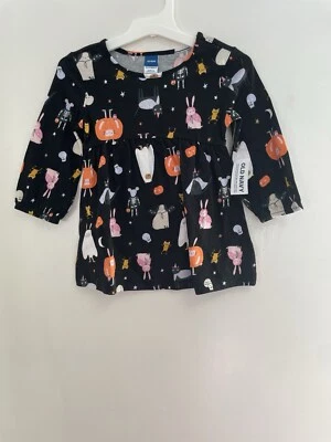 Antiguo Vestido Azul Marino Niñas Pequeñas Lindos Animales Halloween Manga Larga Negro 12-18 M 4T Foto 1 de 3