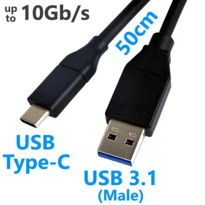 50 cm short USB-C Type C Male to USB 3.1 A Male Charge Data Cable Lead - Image 1 of 3