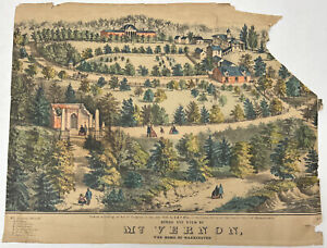 Birds Eye View of Mt. Vernon The Home of Washington 1859 Vintage Print Paper
