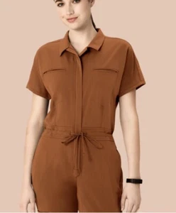 Mandala Jumpsuit Scrubs Petite M PM Roasted Pecan Orange Joggers Healthcare - Picture 1 of 14
