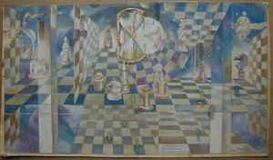 Ukrainian Soviet USSR painting surrealism chess space hourglass elephant figure - Picture 1 of 9