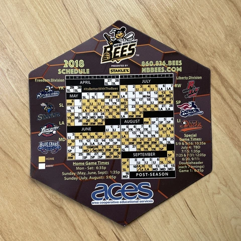 2018 New Britain Bees Atlantic League Schedule Baseball Magnet ALPB Honeycomb Cover