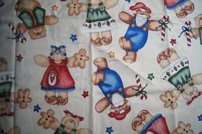 1/2  Yard  Christmas Teddy Bears on Beige Cotton Quilting Fabric 20" X 44" - Image 1 of 2