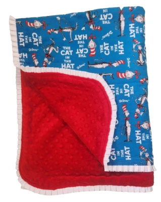 Cat In The Hat Blanket 40 x 36" Homemade Handmade Dr. Seuss Reversible - Image 1 of 4