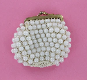 Vintage Faux Pearl Change Purse with Kiss Closure - Picture 1 of 10