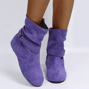 Ladies Women Faux Suede Wide Ankle Boots Casual Slouch Flat Boots Zip Shoes Size - Picture 1 of 21