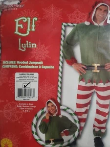 New Rubies Elf Santa Claus Helper Adult Hooded Jumpsuit Christmas Unisex Large - Picture 1 of 2