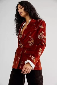 Driftwood Rust Velvet Embroidered Flowers Blazer New with Tags Size M - Picture 1 of 9