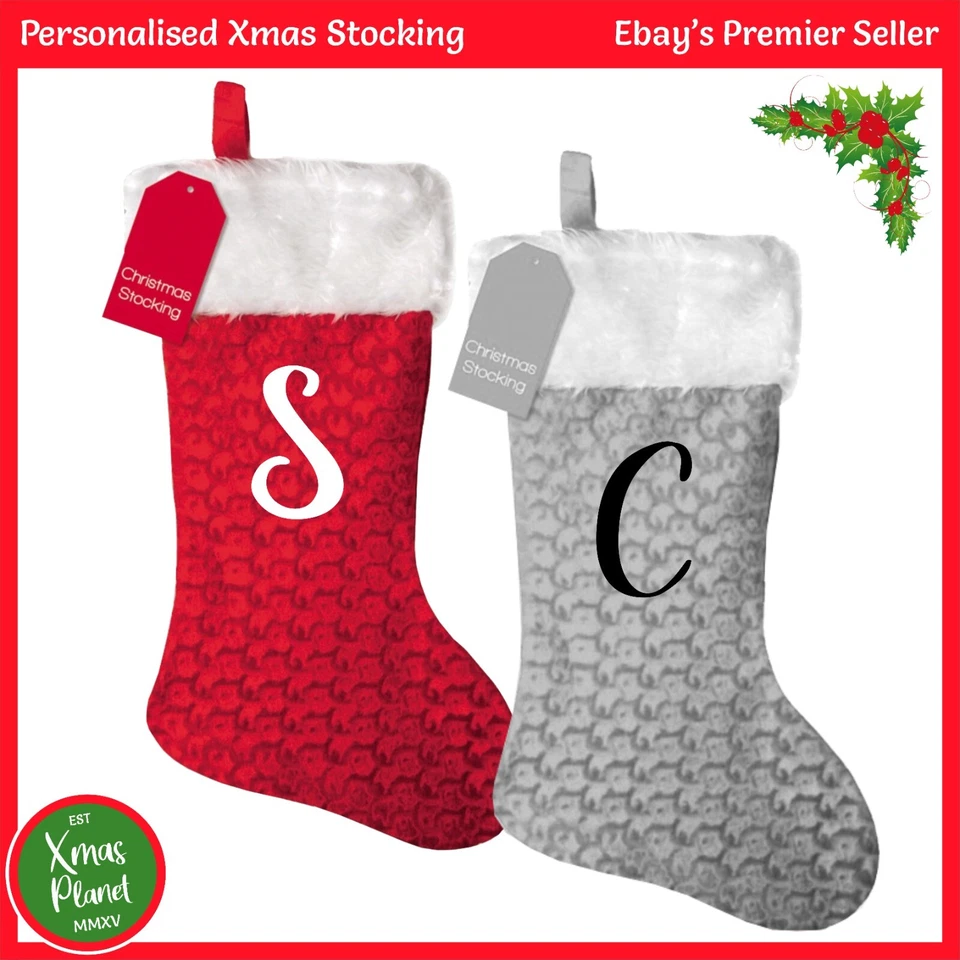 FOREVER CHRISTMAS Personalised Christmas Stocking, Red or Silver, ADD YOUR INITIAL - Only 5.99
