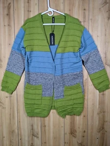 Noracora Cardigan Sweater Women's Size Medium Open Front Pockets Colorblock - Picture 1 of 9