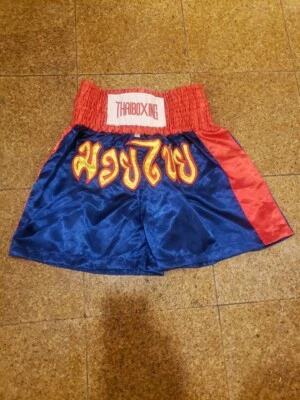 Muay Thai Boxing Shorts Trunks Red White And Gold XL - Image 1 of 4