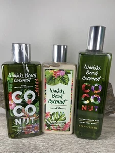 NEU! 3-teiliges Bath & Body Works WAIKIKI BEACH COCONUT mit Tahiti Monoi Öl Set - Bild 1 von 1