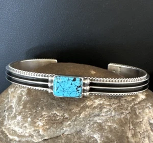 Womens Blue Turquoise Cuff Bracelet Sterling Silver Navajo 15161 - Picture 1 of 12