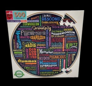 eeBoo 500 piece Round Puzzle 100 Great Words Unique Puzzle NEW - Picture 1 of 6