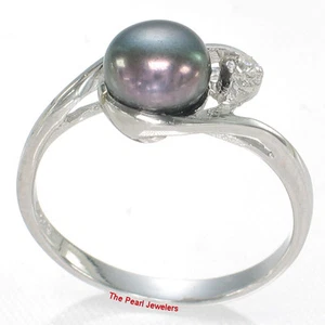 Solid Sterling Silver .925 Black-Gray Cultured Pearl & Cubic Zirconia Accent - Picture 1 of 8