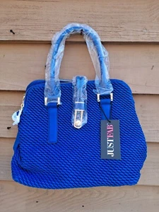Cartera grande azul 💙 JUSTFAB tejido con cable 10 bolsillos NUEVO NUEVO CON ETIQUETAS teléfono celular 📱 - Imagen 1 de 10