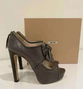 Miu Miu - Platform Heels - Peep Toe - Grey - Leather - Size: 39 - Picture 1 of 11