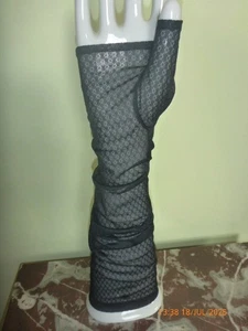 Vintage Black Lace Long Evening Gloves Fingerless 17 1/2" Long ,Goth Wedding - Picture 1 of 4