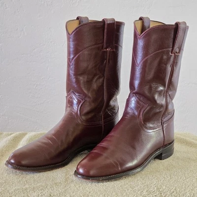Винтажные женские ковбойские сапоги JUSTIN «Ropers» размер 7B бордовые сделано в США - Изображение 1 из 4