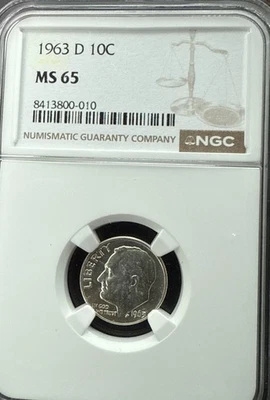 1963-D Roosevelt Silver 10c NGC MS 65 - Image 1 of 4
