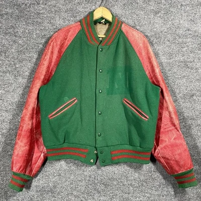 Chaqueta Letterman Universitaria Vintage Años 50 Para Hombre 44 Grande Lana Cuero Estadio Foto 1 de 4