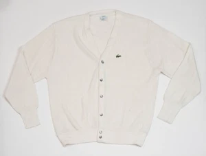 Men's IZOD Lacoste True Vintage Ivory V-Neck Cardigan Sweater XL 100% Acrylic - Picture 1 of 16