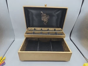 Vintage Lady Buxton Gold Floral FauxLeather Jewelry Music Box Velvet Lined Crest - Picture 1 of 6