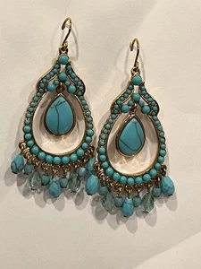 Vintage Ralph Lauren Ohrringe Gold Chandelier Ohrhänger Türkis - Bild 1 von 6