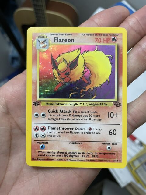 Cartão Pokemon raro holográfico da selva Flareon 3/64 ótima qualidade