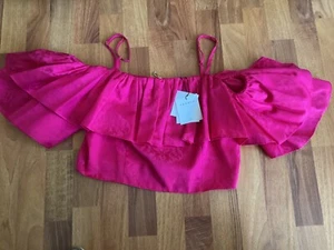 NEU Sandro Paris Luxus Oberteil Cropped Top Gr. 3 (D 40) Pink Rüschen - Bild 1 von 4