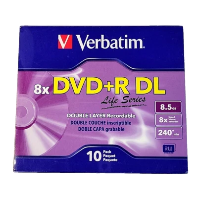 Verbatim Life Series 8X DVD+R DL 8.5 GB Disc Slim Case 10 Pack New - Image 1 of 4