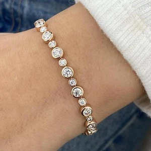 4.81ct Round Lab-Created Diamond Tennis Bracelet 14K Rose Gold F/VS Bezel Set - Picture 1 of 7