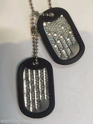 MILITARY CUSTOM ID DOG TAGS WITH CHAIN & SILENCERS OFFICIAL GI ARMY USMC SPEC  - Image 1 of 4