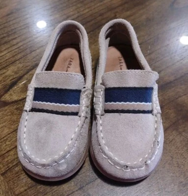 Zara Baby Boy Sz 5.5 Tan Genuine Suede Leather Loafer Shoes SlipOn Made In Spain - Image 1 of 4