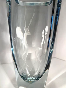 VASE Scandinavian Glass STROMBERG Swedish CRYSTAL Vintage LARGE Stag DEER - Picture 1 of 8
