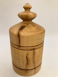 Round Wooden Container With Lid . Curly Maple. 5”ht ..3” diam. - Picture 1 of 4