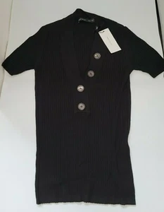 KAREN MILLEN Plunge Button Knitted Jumper XS/S Black - Picture 1 of 5