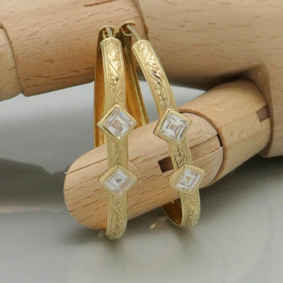 Ohringe Creolen groß mit Zirkonia Besatz ca. 4,6 cm Ø in 750/18K Gelbgold - Bild 1 von 4