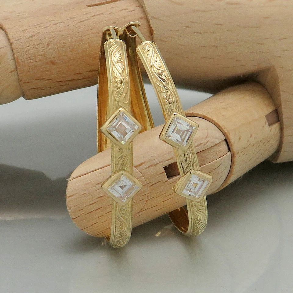 Ohringe Creolen groß mit Zirkonia Besatz ca. 4,6 cm Ø in 750/18K Gelbgold - Bild 1 von 4