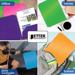 3 Hole Punch Pocket Folders, Heavyweight Plastic 2 Pocket Folders, Bulk Pack,... - Picture 1 of 1