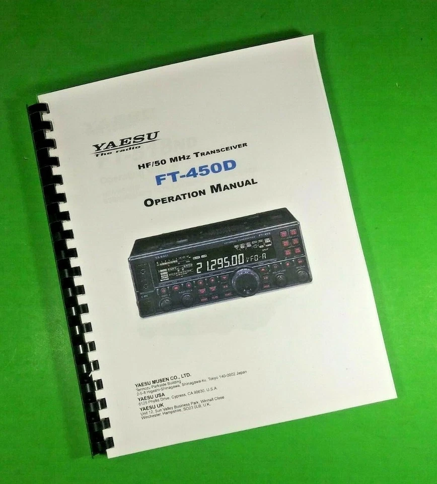 Owners Manual for Yaesu FT-450D 50 MHZ Transceiver 102 Pages W/Clear Covers! - Image 1 of 1